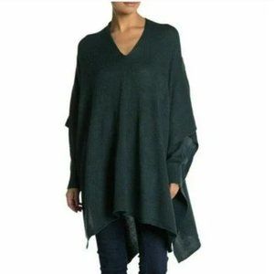 RDI Oversized Sweater Poncho Knit V-Neck Asymmetrical Hem Green - Size 2X - NWT